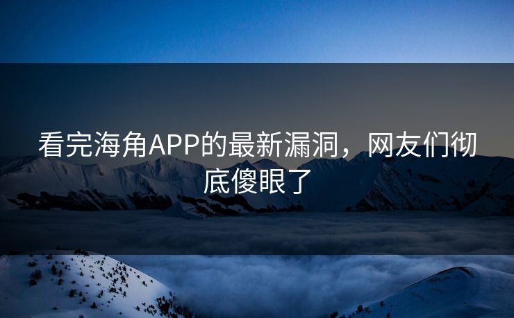 看完海角APP的最新漏洞，网友们彻底傻眼了