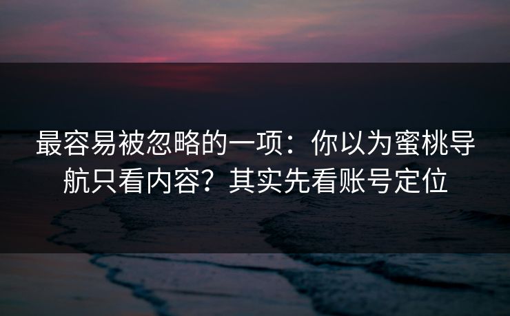 最容易被忽略的一项：你以为蜜桃导航只看内容？其实先看账号定位